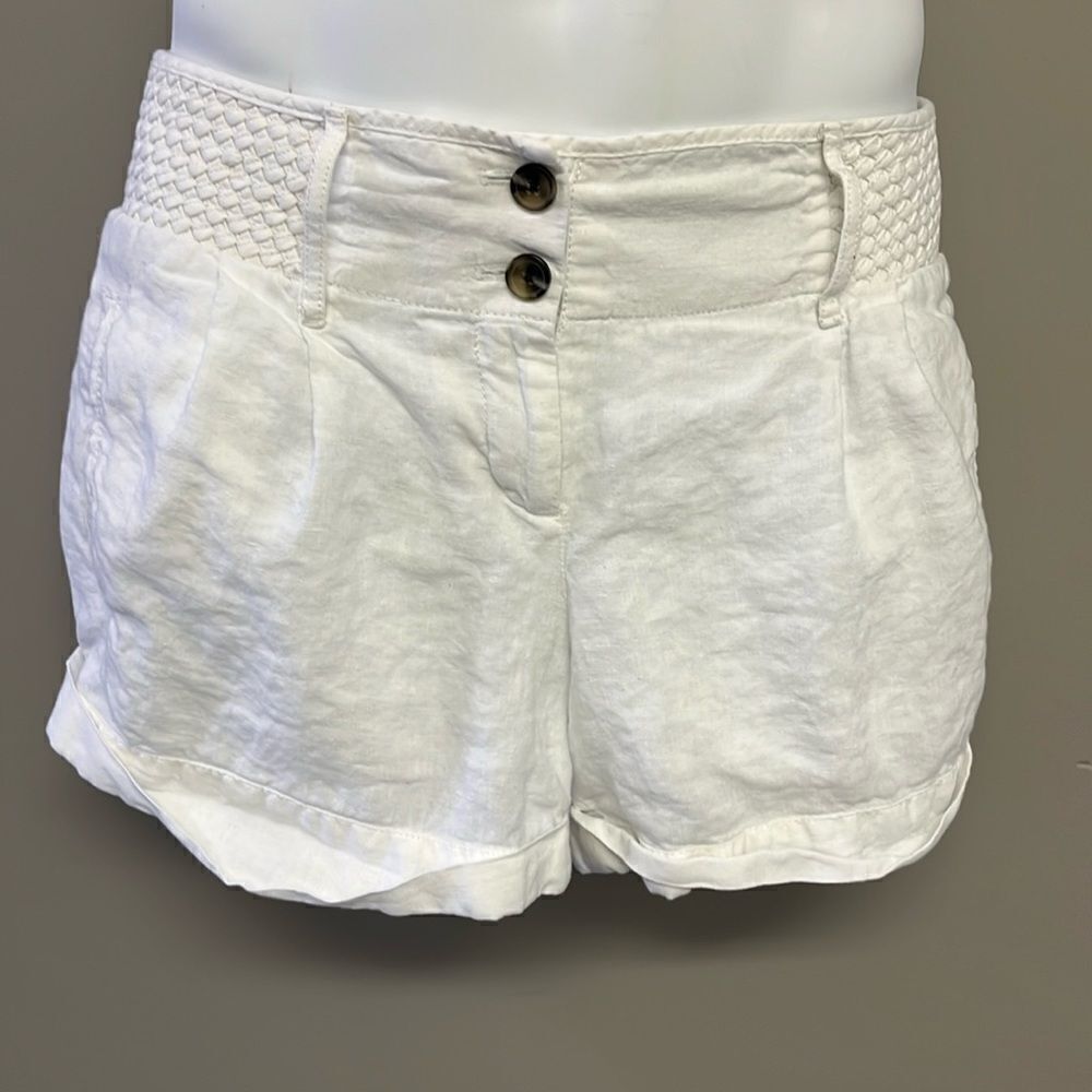 Ann Taylor LOFT White Linen Lined Shorts w/ Pockets & Basketweave Accents- Sz 10